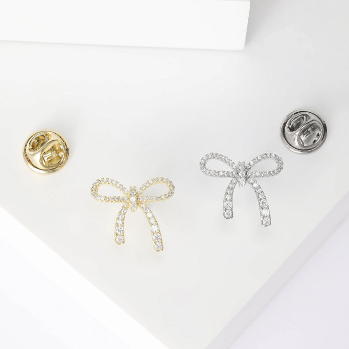 Alloy Bow Lapel Pin With Elegant Korean Style For Commuter Outfits Brooch