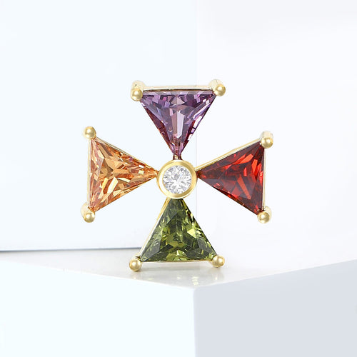 Gold Plated Zircon Windmill Brooch Pin For Collar Decoration