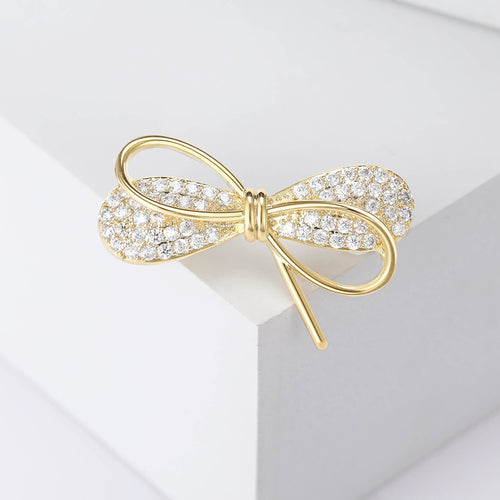 Copper Zircon Bow Lapel Pin Brooch For Women's Clothing