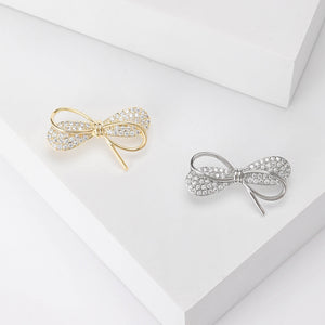 Copper Zircon Bow Lapel Pin Brooch For Women's Clothing