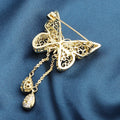 Copper Zircon Butterfly Tassel Brooch Pin For Women's Suit Decoration view 4