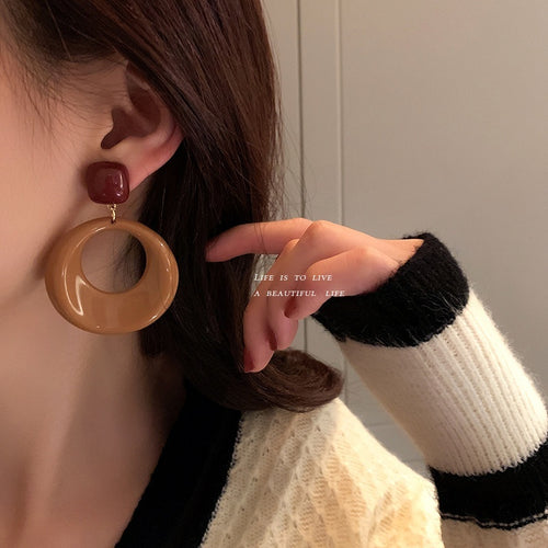 Acrylic Geometric Quadrilateral Stud Earrings With Silver Posts Korean Retro Versatile Style
