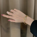 Matte Gold Cross Open Alloy Bangle Korean Retro Minimalist Geometric Round Bracelet view 4