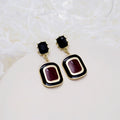 Vintage Baroque Geometric Rectangle Alloy Enamel Drop Studs Korean Elegant Burgundy Oil Drip Earrings view 2