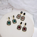 Vintage Baroque Geometric Rectangle Alloy Enamel Drop Studs Korean Elegant Burgundy Oil Drip Earrings view 1