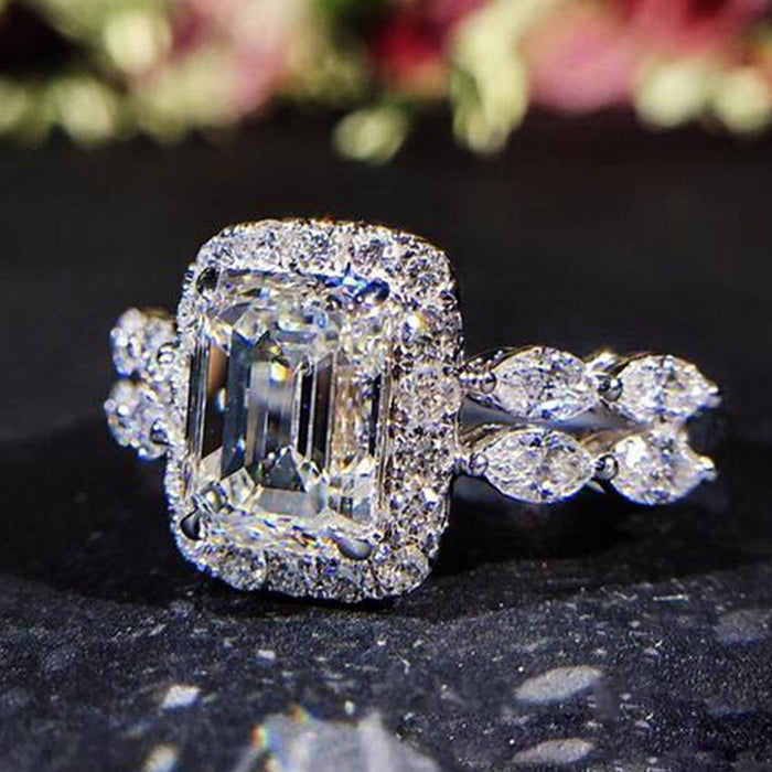 Princess Square Simulated Zircon Ring Irregular Carat Diamond Style Wedding Proposal Bridal Ring