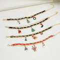 Christmas Charm Bracelet With Enamel Tree Snowman Cane Pendants, Multi Layer Chain Bracelet view 1