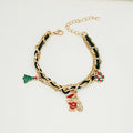 Christmas Charm Bracelet With Enamel Tree Snowman Cane Pendants, Multi Layer Chain Bracelet view 3