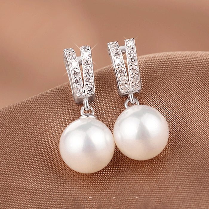 Baroque Large Simulated Pearl Earrings For Women Elegant Shell Pearl Zircon Dangle Earrings