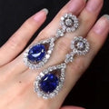 New Women Earrings With Sapphire Blue Zircon Inlay Long Drop Earrings For Anniversary Celebration view 2