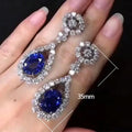 New Women Earrings With Sapphire Blue Zircon Inlay Long Drop Earrings For Anniversary Celebration view 3