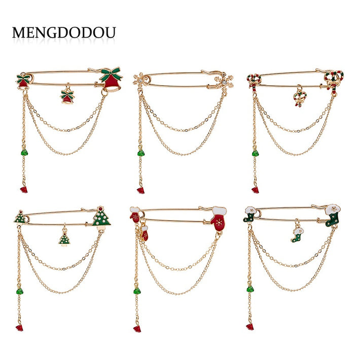 Christmas Series Chain Bell Brooch Fashion Clothing Accessory Holiday Corsage Pin