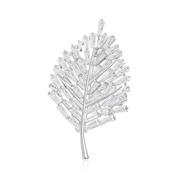 Alloy Zircon Leaf Brooch Elegant Lapel Pin For Suits And Coats