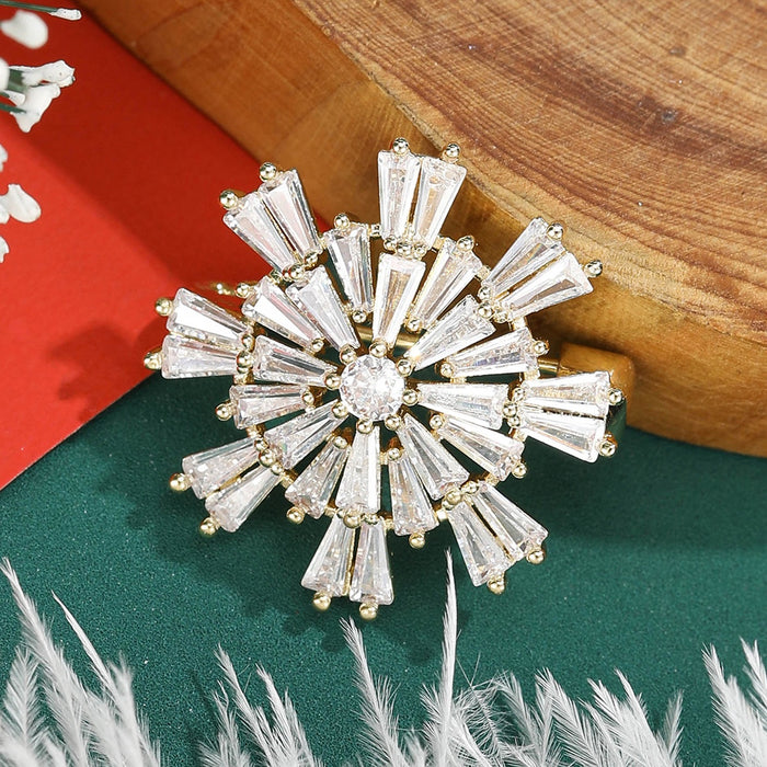 Alloy Zircon Snowflake Brooch Pin For Shirt Collar Decoration