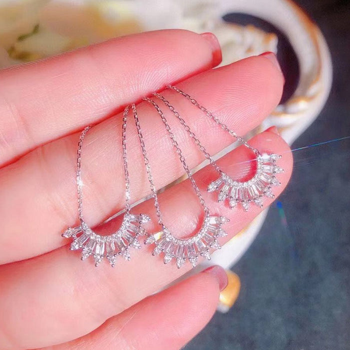 Copper Inlaid T Square Zircon Fan Pendant Collarbone Necklace Valentine's Gift For Girlfriend