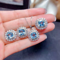 Luxury Colorful Zircon Jewelry Set With Aqua Blue Necklace Earrings And Ring For Women view 1