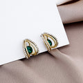 Elegant Green Crystal Teardrop Stud Earrings With Gold Alloy Frame And Rhinestone Halo Luxury Earrings view 3