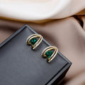 Elegant Green Crystal Teardrop Stud Earrings With Gold Alloy Frame And Rhinestone Halo Luxury Earrings view 2