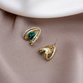 Elegant Green Crystal Teardrop Stud Earrings With Gold Alloy Frame And Rhinestone Halo Luxury Earrings view 4
