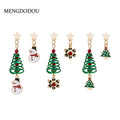 Elegant Asymmetric Spiral Christmas Tree Snowman Enamel Crystal Alloy Star Stud Drop Earrings view 1