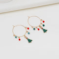 Vintage Christmas Alloy Hoop Dangle Set With Enamel Tree Bell Stocking Charms And Crystal Bead Tassel Earrings view 4
