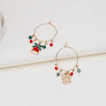 Vintage Christmas Alloy Hoop Dangle Set With Enamel Tree Bell Stocking Charms And Crystal Bead Tassel Earrings view 2