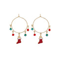 Vintage Christmas Alloy Hoop Dangle Set With Enamel Tree Bell Stocking Charms And Crystal Bead Tassel Earrings view 5