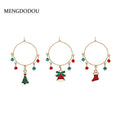 Vintage Christmas Alloy Hoop Dangle Set With Enamel Tree Bell Stocking Charms And Crystal Bead Tassel Earrings view 1
