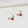 Vintage Christmas Alloy Hoop Dangle Set With Enamel Tree Bell Stocking Charms And Crystal Bead Tassel Earrings view 3