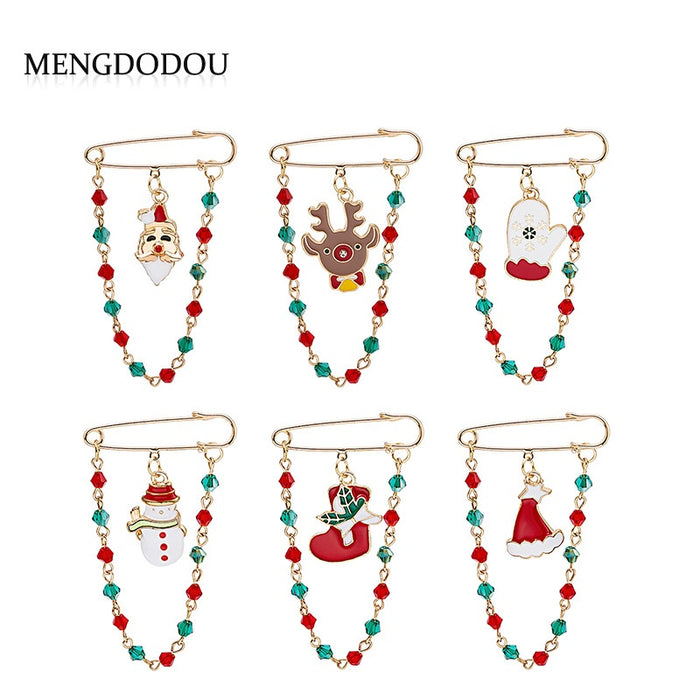 Cute Cartoon Colorful Enamel Santa Reindeer Snowman Brooch Pin, Sweet Christmas Badge Accessory