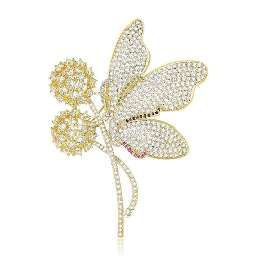Alloy Zircon Butterfly Dandelion Brooch Pin For Suit Jackets