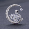 Alloy Crystal Swan Moon Brooch For Coats And Jackets view 1