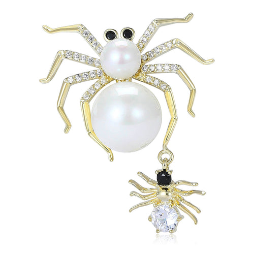Alloy Pearl Zircon Spider Brooch Pin For Halloween Lapels