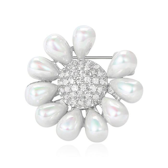 Alloy Pearl Zircon Petal Brooch For Fresh Summer Outfits