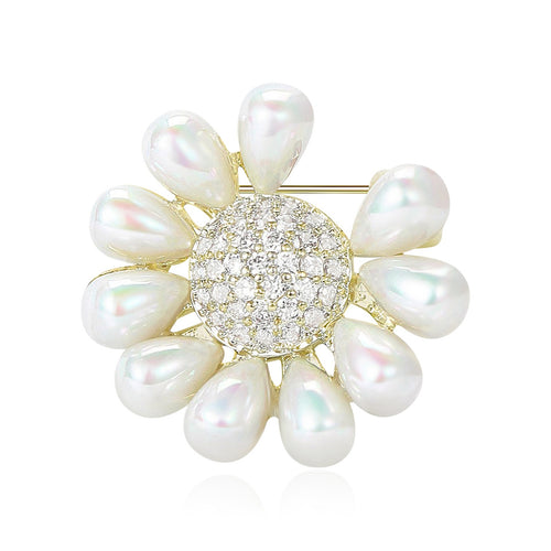 Alloy Pearl Zircon Petal Brooch For Fresh Summer Outfits
