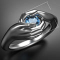 Vintage Punk Double Hands Hug Blue Zircon Copper Ring Halloween Gift For Women view 5