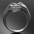 Vintage Punk Double Hands Hug Blue Zircon Copper Ring Halloween Gift For Women view 4