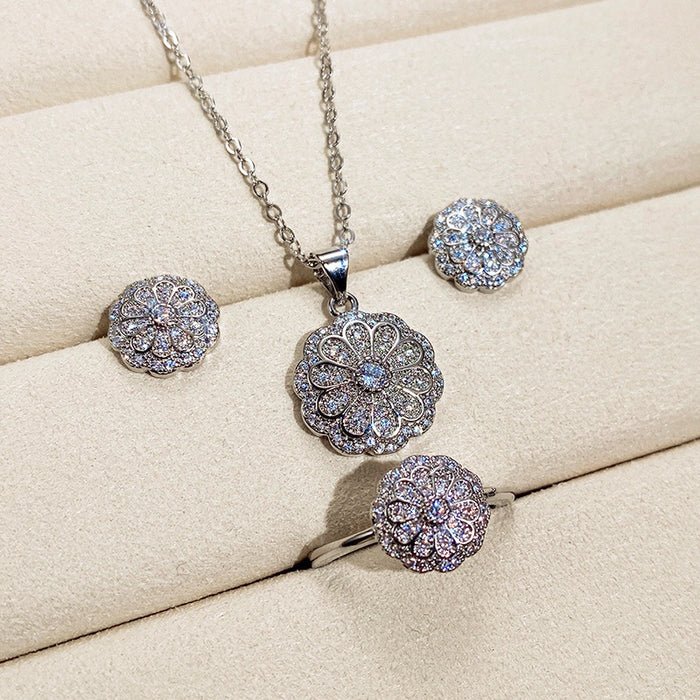 Fashion Bridal Jewelry Three Piece Set With Micro Pave Crystal Zircon Starry Necklace And Earrings
