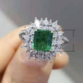 Luxury Square Full Zircon Inlaid Emerald Green Ring Hand Jewelry view 5