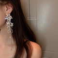 Alloy Rhinestone Flower Tassel Drop Earrings, Long Light Luxury OL Style Ear Jewelry view 3