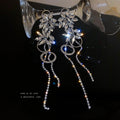 Alloy Rhinestone Flower Tassel Drop Earrings, Long Light Luxury OL Style Ear Jewelry view 4