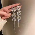 Alloy Rhinestone Flower Tassel Drop Earrings, Long Light Luxury OL Style Ear Jewelry view 2
