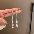 Alloy Rhinestone Tassel Long Drop Earrings, Elegant Versatile Statement Design view 1