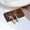 Elegant Gold Alloy Hoop Bowknot Zircon Hollow Teardrop Crystal Dangle Huggie Earrings view 1