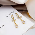 Elegant Gold Alloy Hoop Bowknot Zircon Hollow Teardrop Crystal Dangle Huggie Earrings view 4