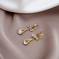 Elegant Gold Alloy Hoop Bowknot Zircon Hollow Teardrop Crystal Dangle Huggie Earrings view 3