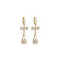 Elegant Gold Alloy Hoop Bowknot Zircon Hollow Teardrop Crystal Dangle Huggie Earrings view 5