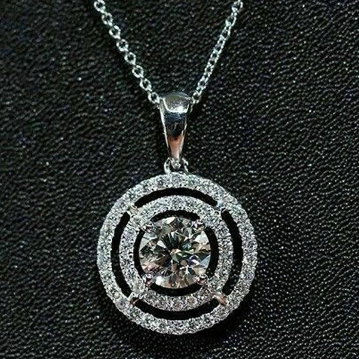 Round Pendant Zircon Necklace For Women Korean Simple Sweater Chain Collarbone Jewelry