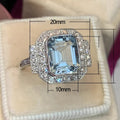Luxury Square Aquamarine Zircon Ring European Style High End Anniversary Jewelry view 5