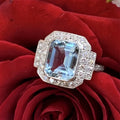 Luxury Square Aquamarine Zircon Ring European Style High End Anniversary Jewelry view 2
